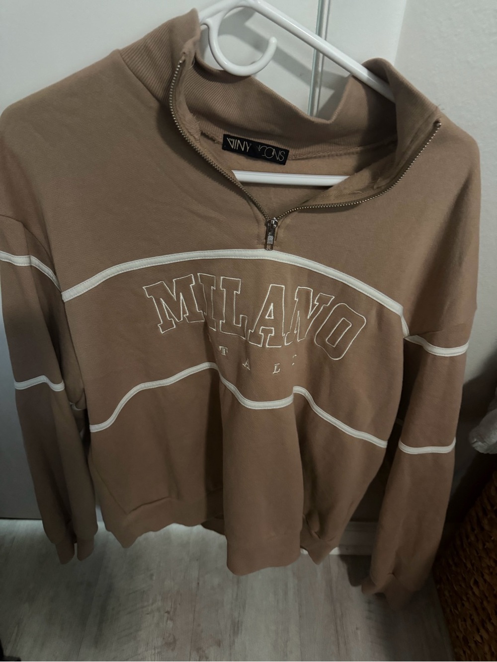 MILANO Tan Half-Zip Cowl Sweatshirt with White Piping